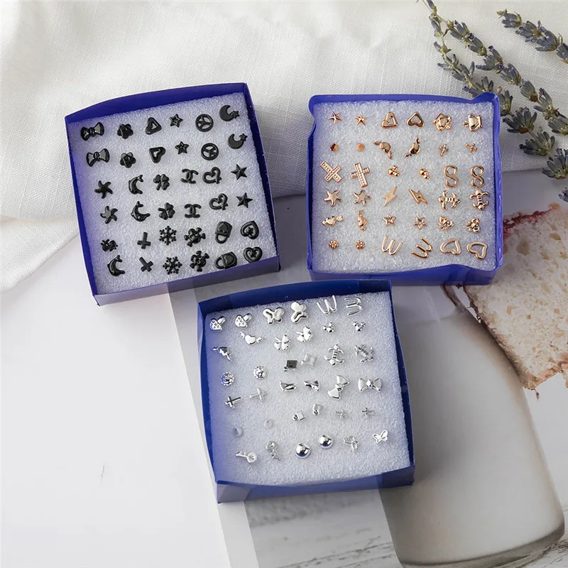 18 пар/уп. милые маленькие геометрические серьги-гвоздики со звездами для женщин и