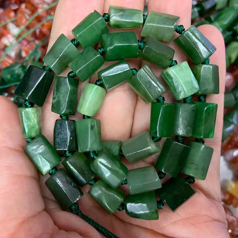 

8x11mm Natural Green Canada Jades Stone Beads 15'' Tube Column Spacer DIY Loose Beads For Jewelry Making Beads Accessories Gift