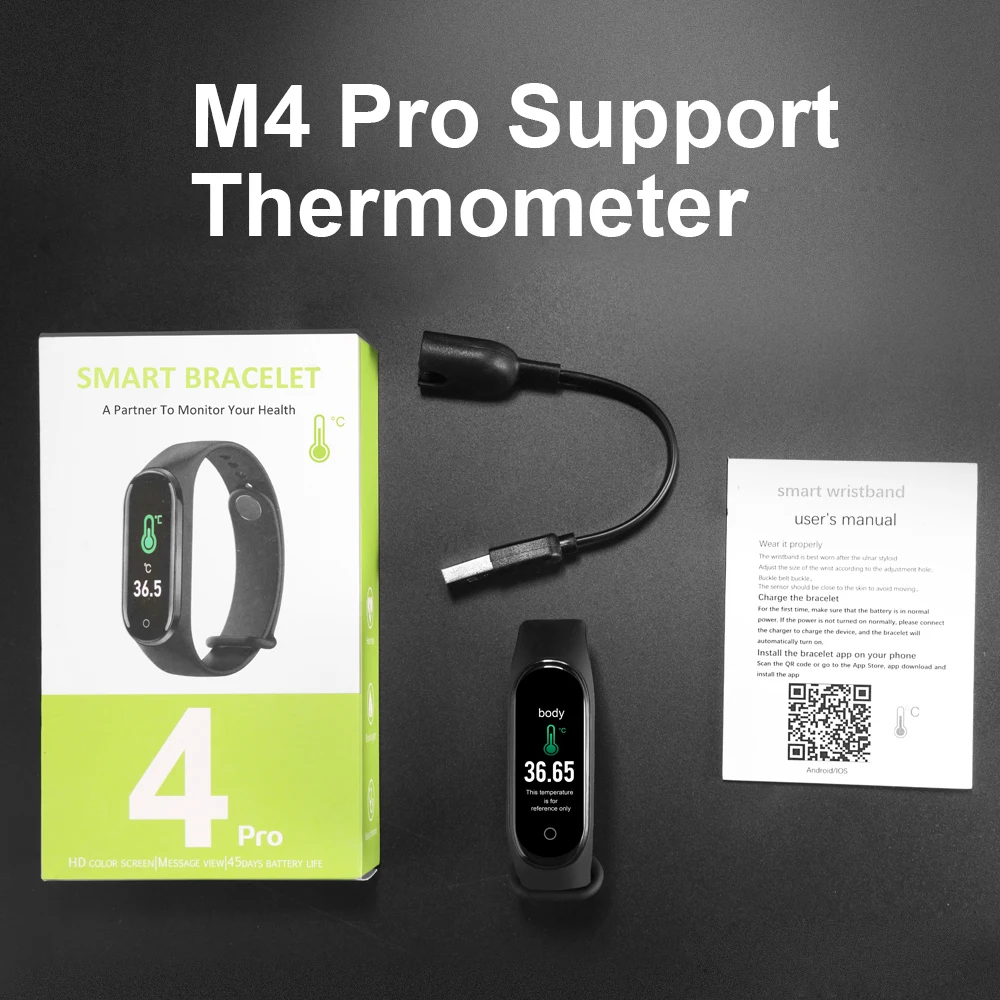 

M4 Pro Smart Bracelet Thermometer New M4 Band IP67 Fitness Bracelet Sport Smart Band Fitness Tracker Heart Rate Blood Pressure