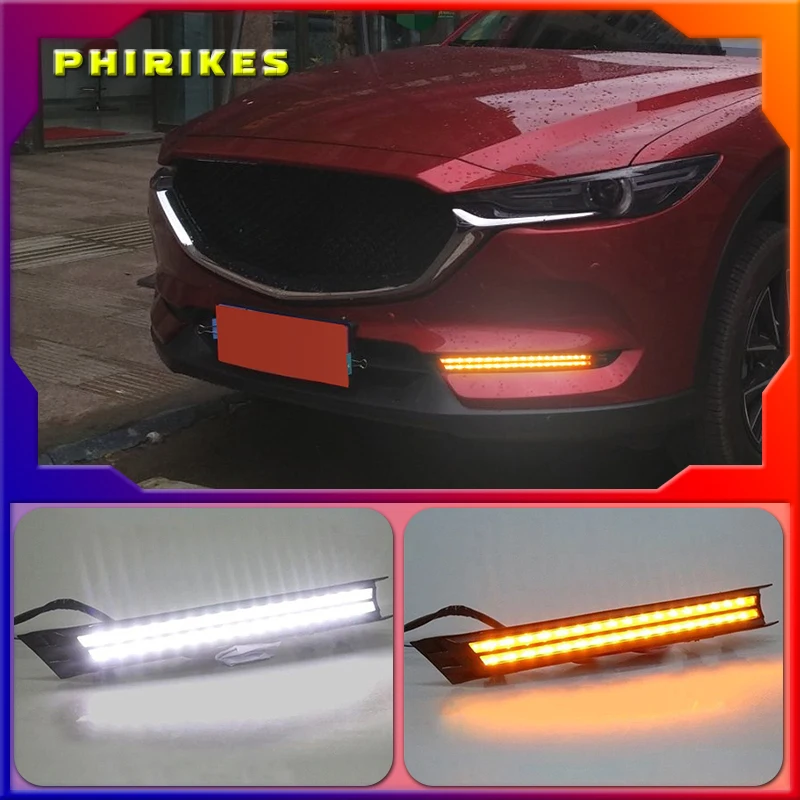 

Дневные светодиодные ходовые огни для Mazda, дневные ходовые огни с желтым поворотным сигналом, ночные синие противотуманные фары, 2 шт., для Mazda CX-5 CX5 2017 2018 2019