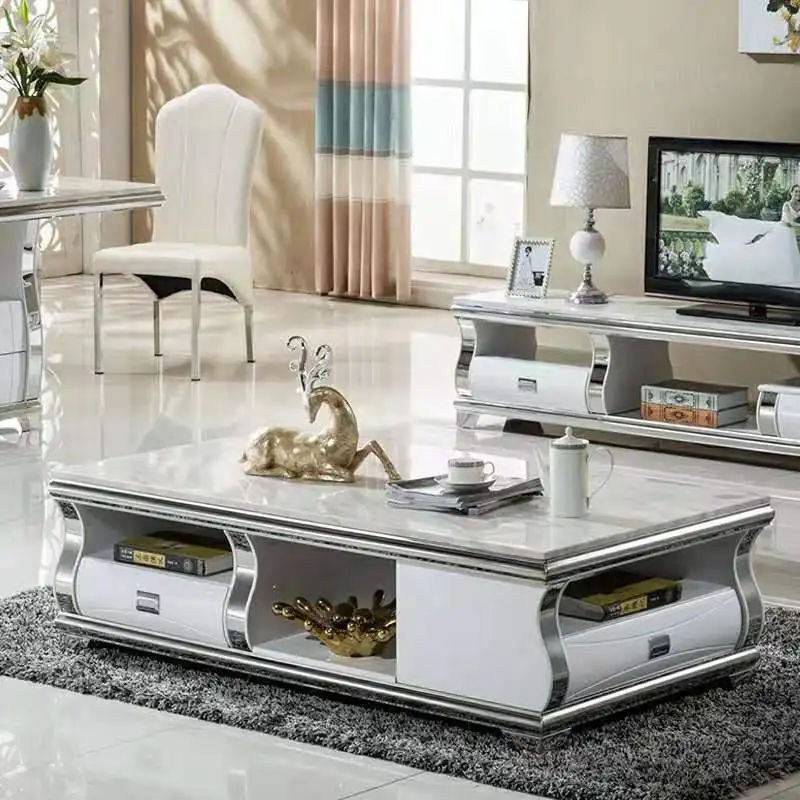 modern High quality Living Room Wooden furniture lcd steel marble TV Stand coffee table set 0962 | Мебель