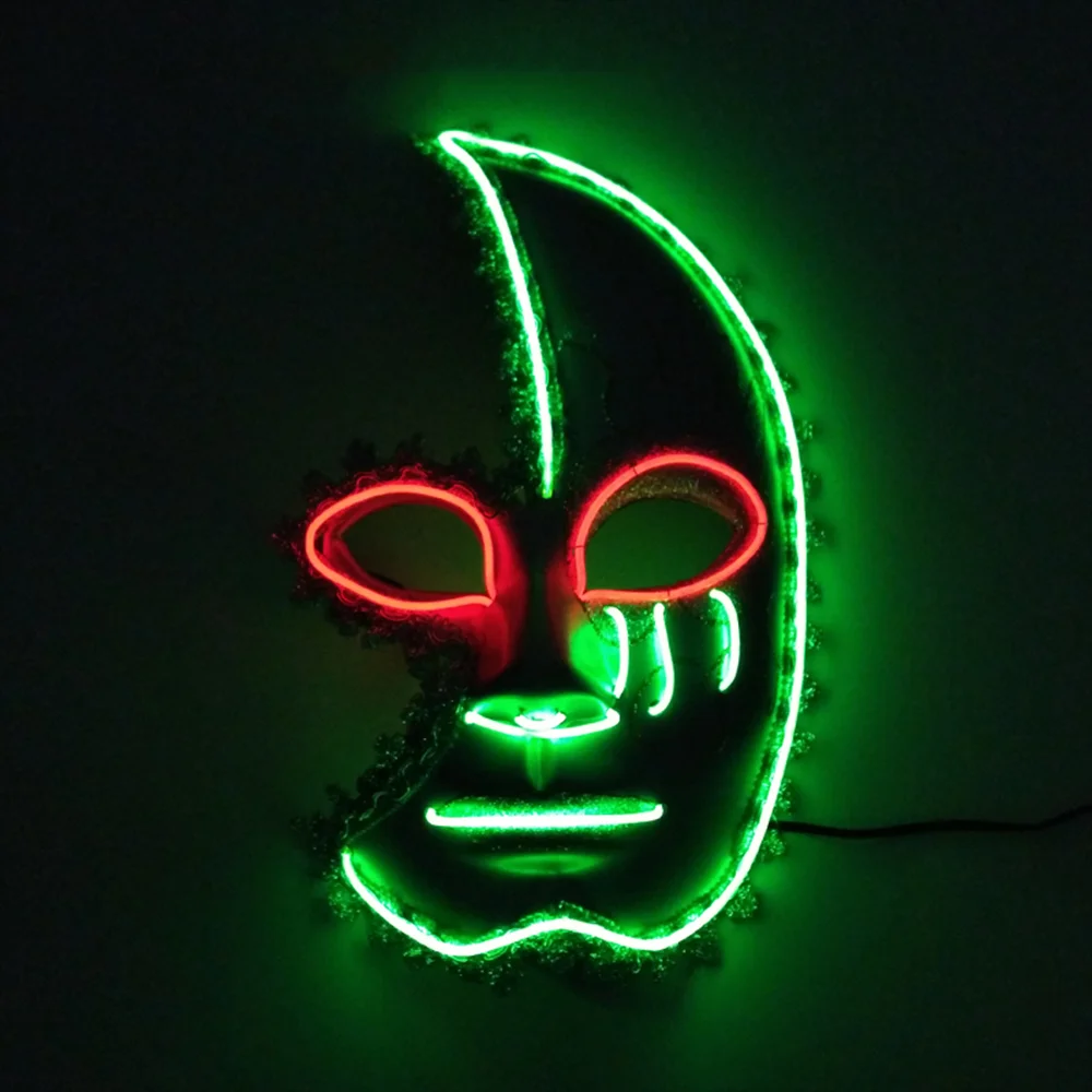 Светящаяся полулунная светодиодная маска товары для Хэллоуина Маскарадная EL Wire