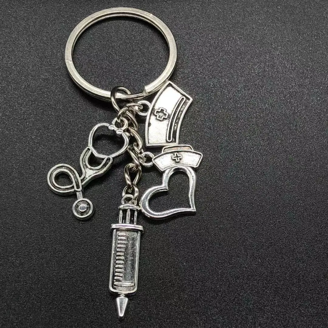 

New design keychain doctor medical tool stethoscope syringe mask key ring nurse medical gift keychain souvenir