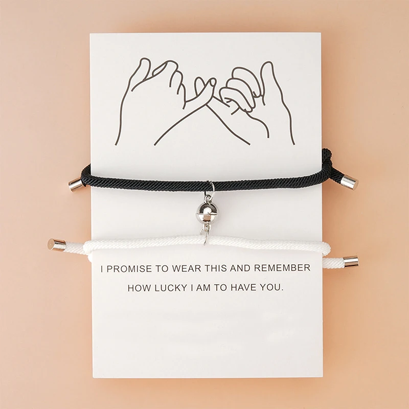 

1 пара, две половинки, Круглый Магнитный браслет, стальные подвески, Парные браслеты, искусственные браслеты, оплетка, веревка, магнитные юве...