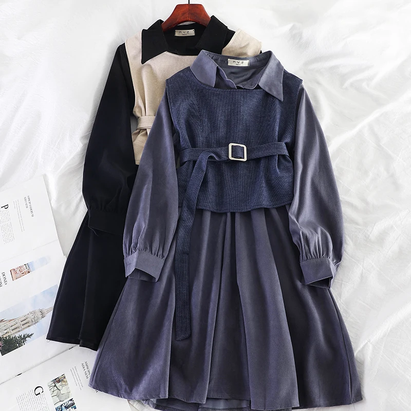 2019 новый модный Женский Осенний жилет из двух частей костюм платье для