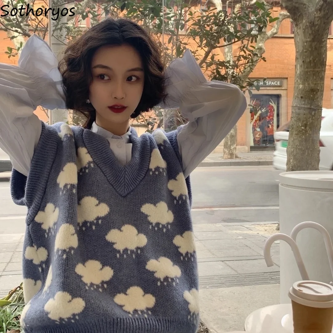 Вязаная жилетка в школьном стиле Корейский стиль Harajuku из мягкой кожи для отдыха с