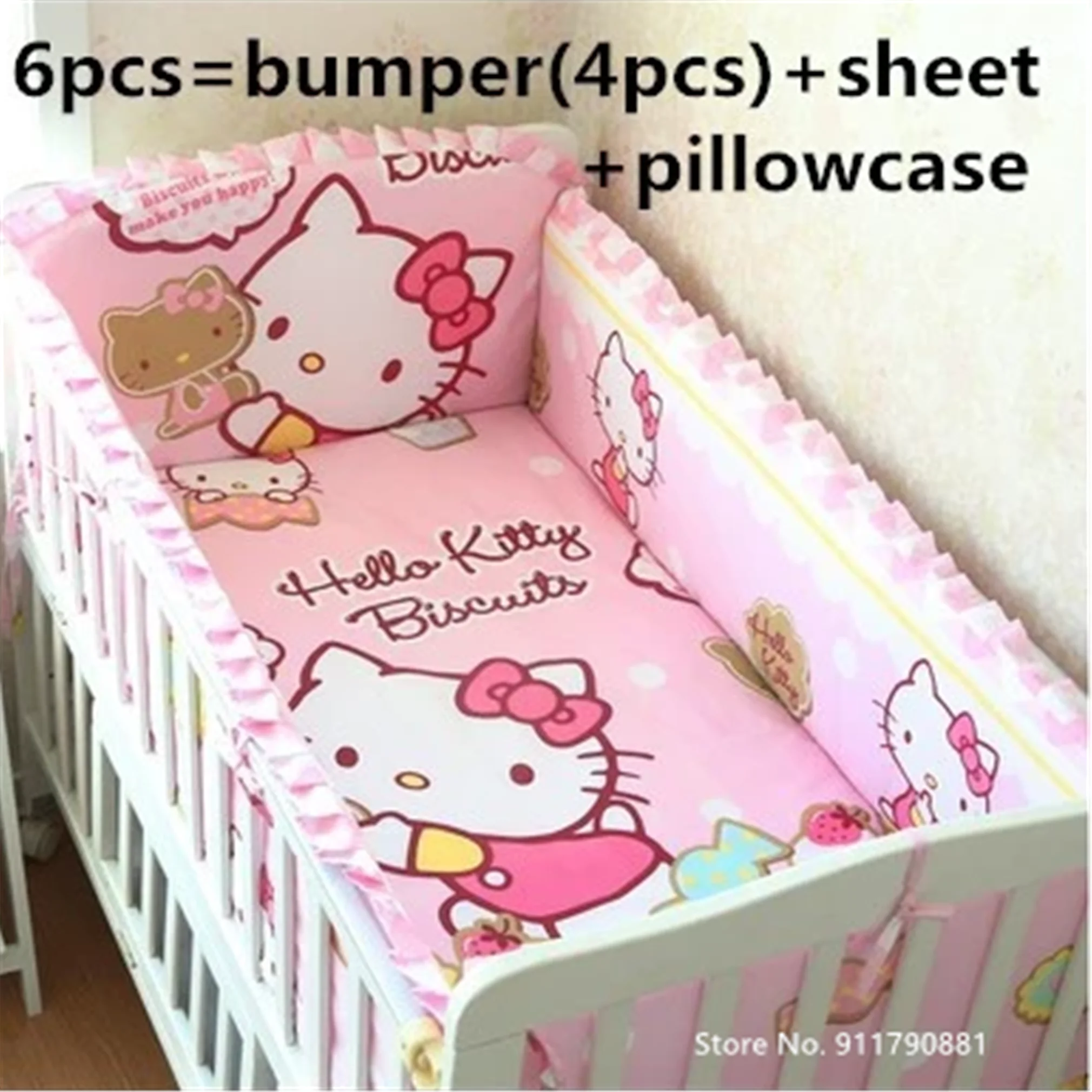 

Pink Cute Cartoon 6 Pieces Baby Comfortable Soft Bedding Set Designed for Girls Crib Jacket (4 Jacket + Sheet + Pillowcase)