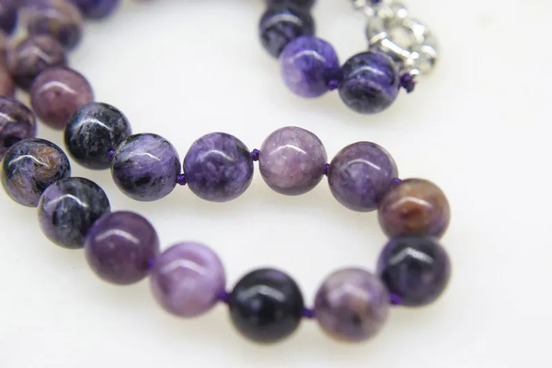 Ожерелье из драгоценных камней Charoite круглое фиолетовое ожерелье 8/10/12 мм 18 дюймов