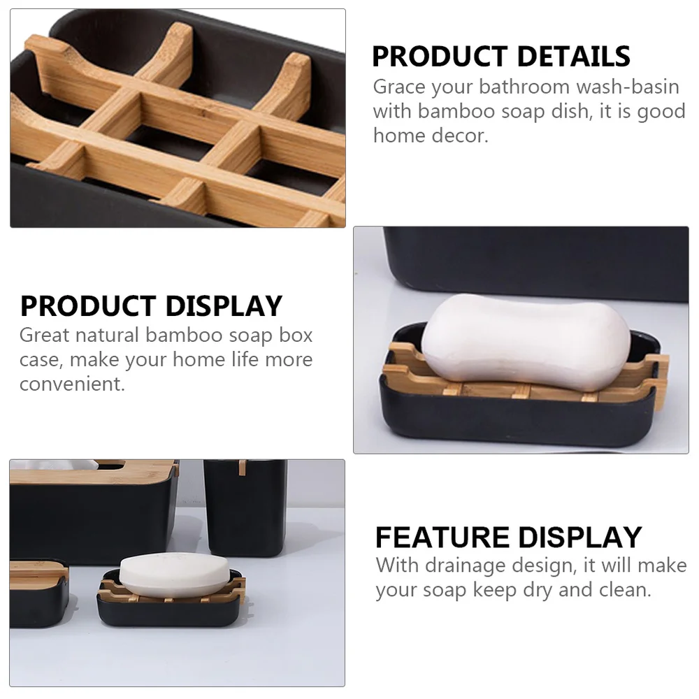 

Bamboo Drainage Soap Box Bathroom Detachable Bar Soap Case Holder Tray