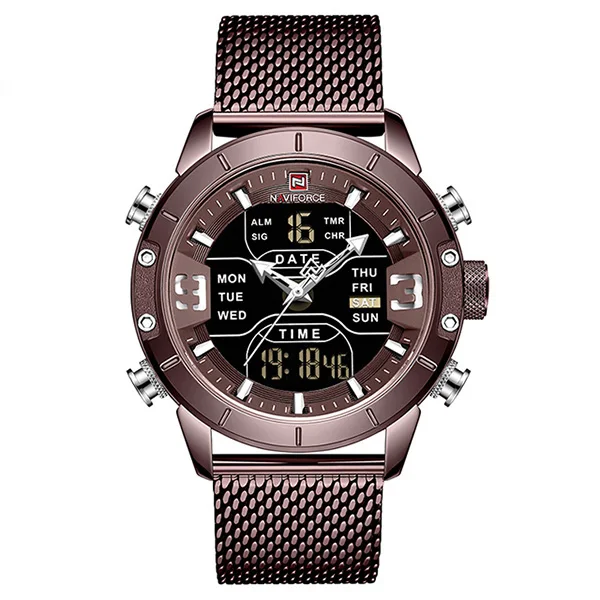 S-coffee Люксовый бренд NAVIFORCE Модные кварцевые мужские часы военные наручные часы спортивные мужские часы светодиодный цифровые водонепроницаемые часы Reloj HOmbre - Цвет: S-coffee