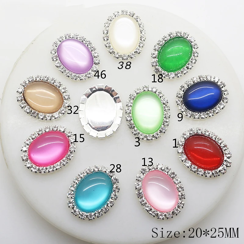 

10 Pcs/ Set of 20 * 25MM Resin Cat-eye Rhinestone Buttons, DIY Clothing Embellishment Decoration Accessories Silver