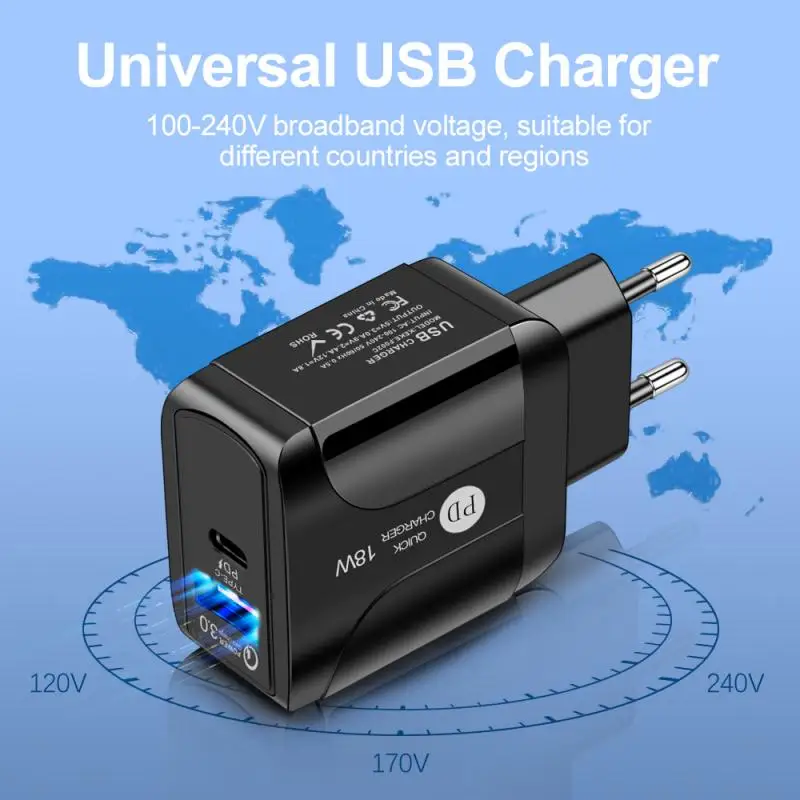 Быстрое зарядное устройство QC3.0 PD18W для быстрой зарядки со светодиодным дисплеем