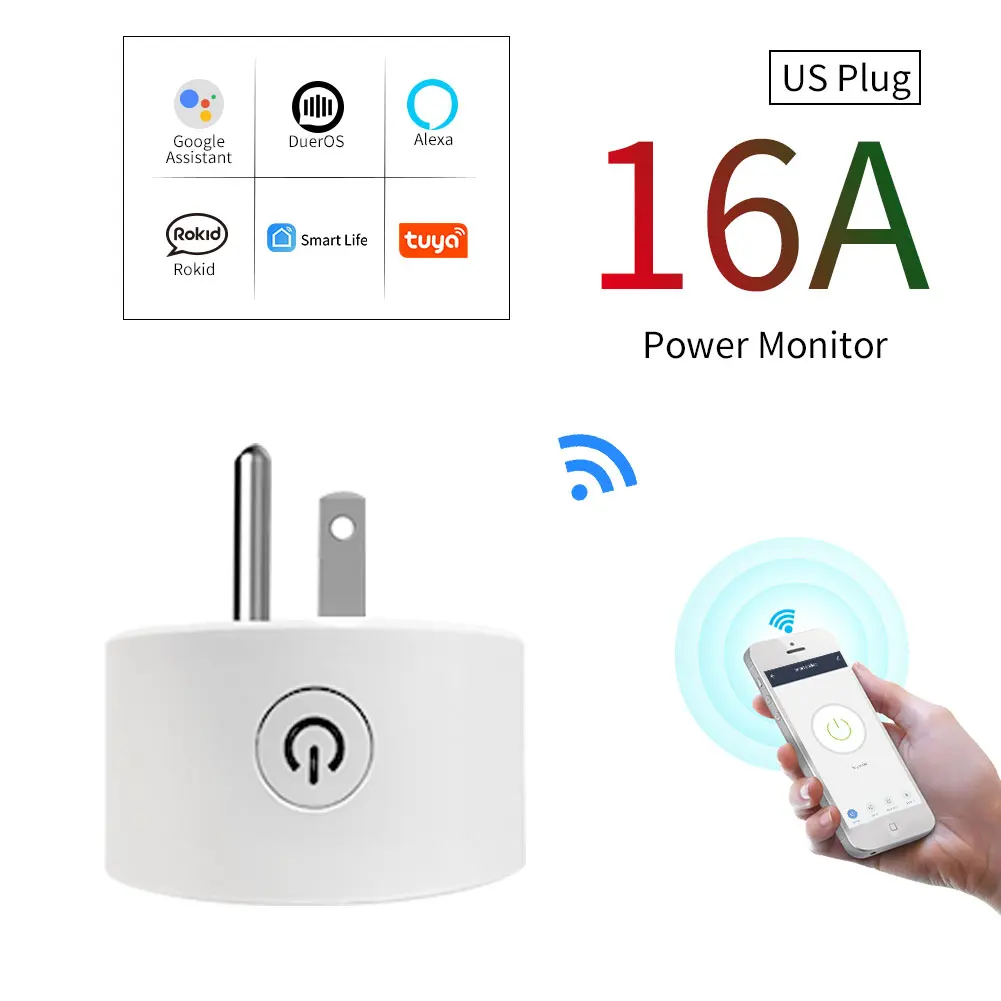 

New WiFi Smart Home Sockets 10/16A US Plug Power Monitor Tuya Smart Life APP Work with Alexa Google Home Smart-Home Automation