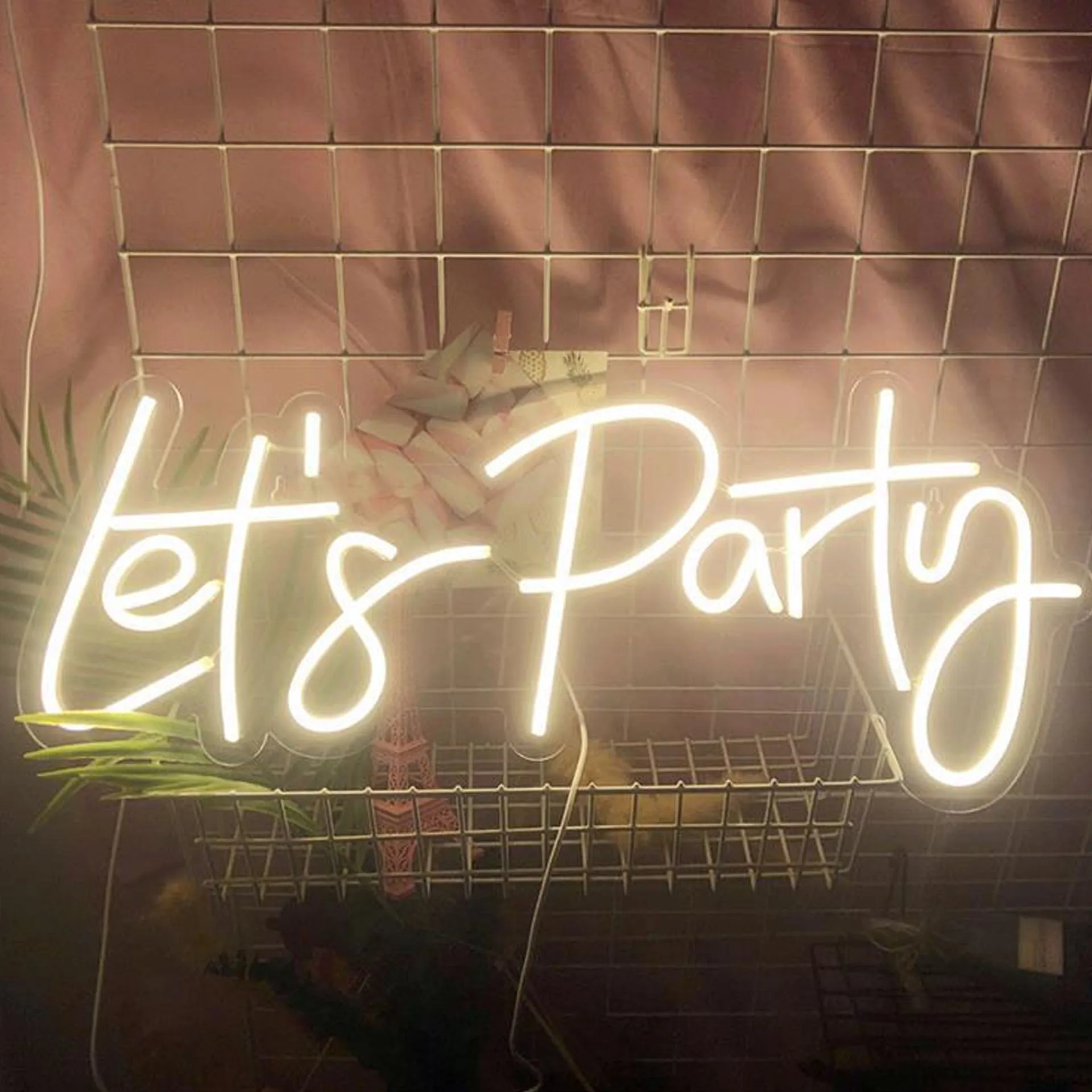 

DIY 12V 5V LED Acrylic " Let's Party "Neon Sign Wall Mounted Christmas Party Event Garage Backgournd Light 58cm Personality Logo