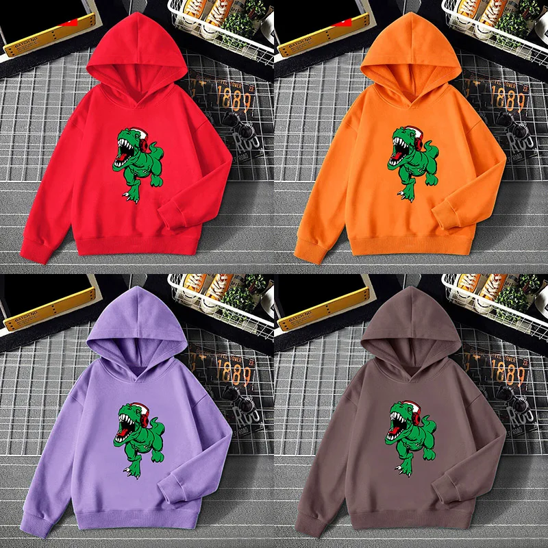 

For 6 8 10 12 14 Yrs Autumn New Kids Clothes Long Sleeve Dinosaur Hoodies for Boys Girls Cotton Sweatshirts Hooded Sport Hoodie