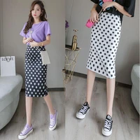 skirt 2020 summer new polka dot high waist skirt mid length slit bag hip skirt female skirts womens print casual