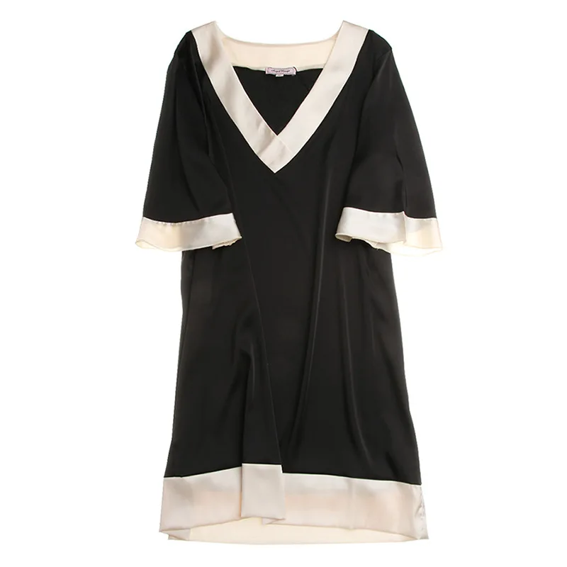 

Korean Style Sleepwear Women Summer Sexy V-neck Silky Satin Black Yukata Ladies Nightgowns Summer Nightwear Home Service Robe