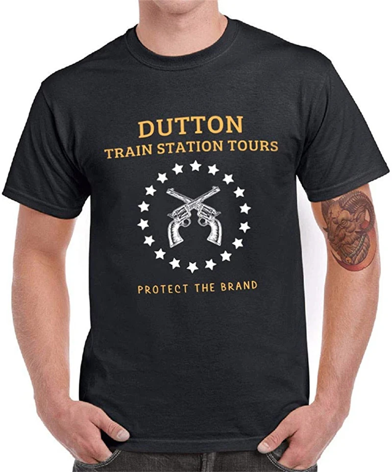 

Yellowstone Shirts for Men Dutton Train Station Tours Rip Graphic Tees Vintage T-Shirt Short Sleeve Round Neck Cotton Tshirts