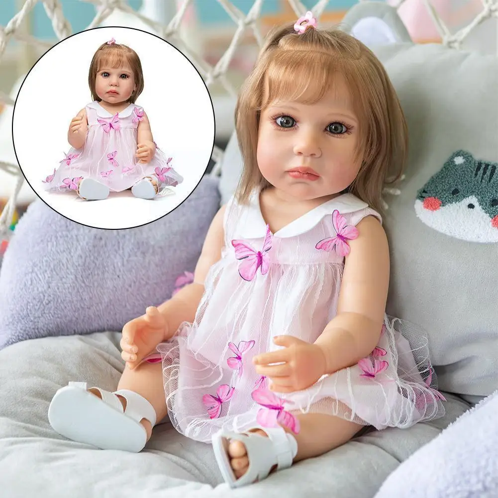 

22 Inch Full Body Silicone Reborn Doll Kit Soft Princess Clothes Gift Baby Doll Chrismas Girl With Playmate Pretend Toy Gir I0Y7