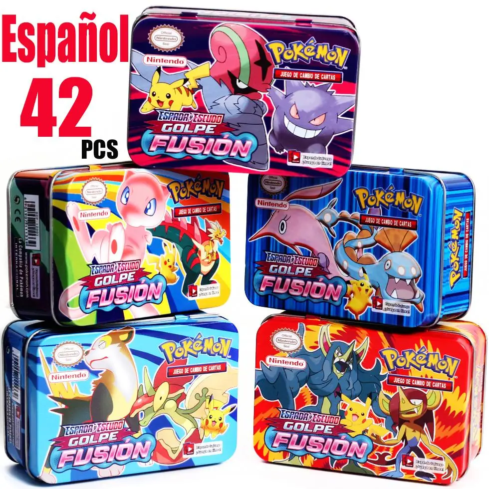 

Карты Pokemon в испанском стиле Fusion Strike TAG TEAM GX VMAX V Trainer, энергетические Сияющие карты, игра Castellano Espaol, детская игрушка, 42 шт.