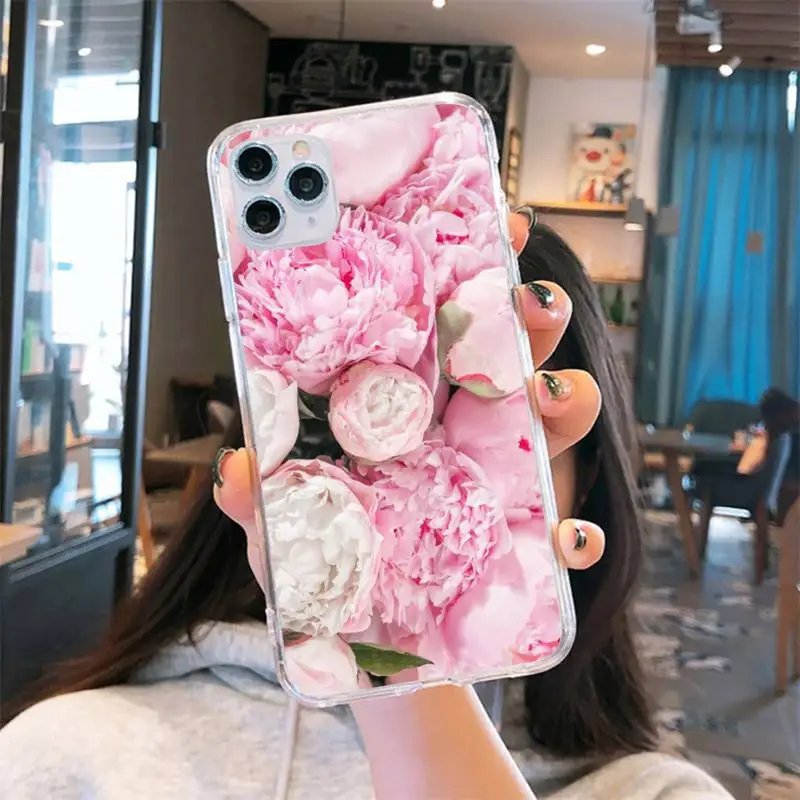 

Pink Purple Peony Flower On the Vase Phone Case Transparent soft For iphone 5 5s 5c se 6 6s 7 8 11 12 plus mini x xs xr pro max