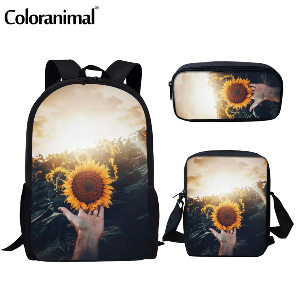 Новинка 2021 модный холщовый рюкзак Coloranimal с 3D-принтом подсолнуха для девочек и