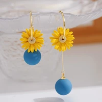 zdmxjl fashion 2021 new women earring sweet pearl yellow daisy flower pendant hanging earrings womens jewelry accessories