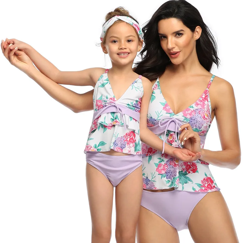 

2021 Summer New Printed Conservative Parent-Child Swimsuit Fashion Female Bikini matching family outfits mommy and me
