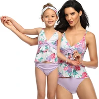 2021 summer new printed conservative parent child swimsuit fashion female bikini matching family outfits mommy and me