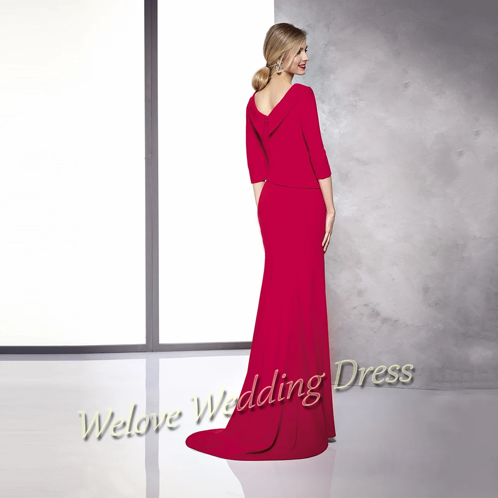 

Red Mother Of The Bride/Bridegroom For Wedding Bridal Gowns With Beading Applique Plus Size Half Sleeve Robe