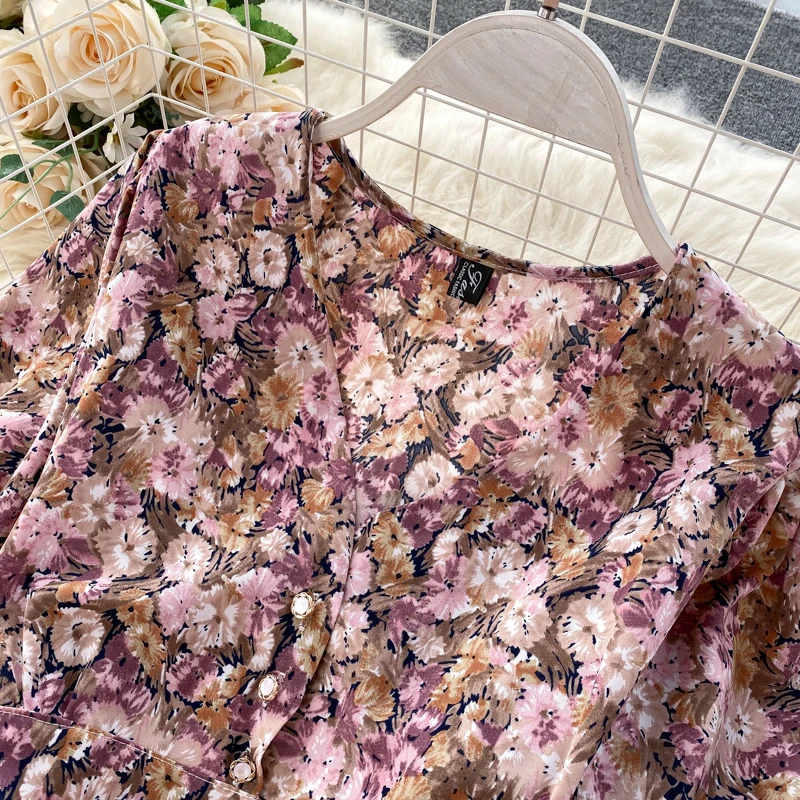 

LoveFlowerLife Floral Robe Femme V Neck Summer Women Dress Korean Style 2021 A-line Long Dresses Retro Vestidos Elegant