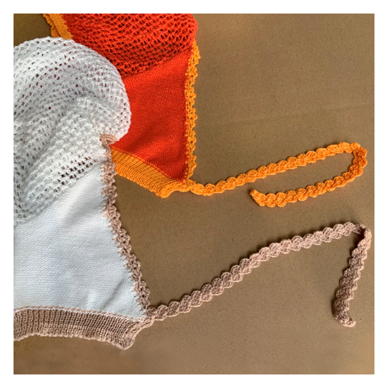 

Contrast Color Lace Up Bow tie Sexy Short Blouse Women Summer 2021 Casual Puff Sleeve Crocheted femme Crop Tops Presell