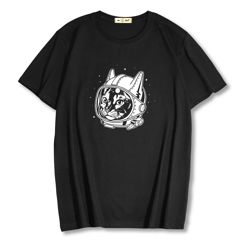 

100% cotton short sleeve Men's t-shirt summer high quality space cat print Men's clothing Harajuku Streetwear tops tee