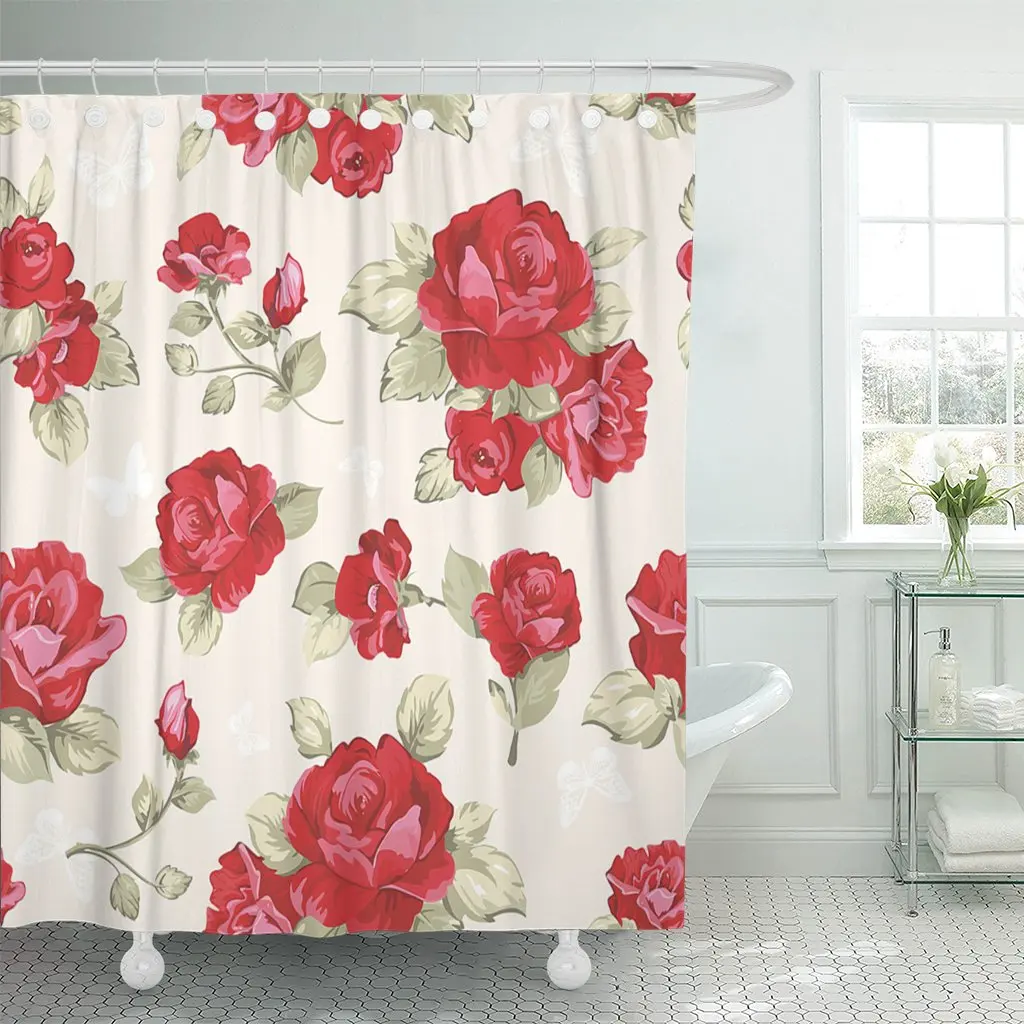 

Розовый узор коллекции с узором из красных роз на красочные цветы цветочный душ Шторы Водонепроницаемый полиэстер 72x78 дюймов для ванной ком...