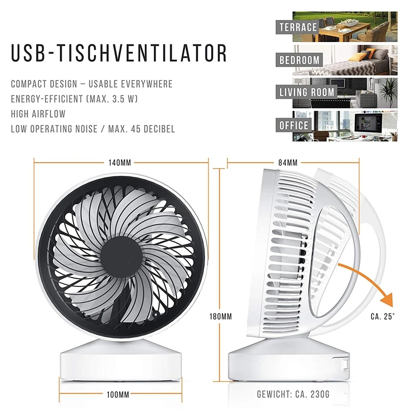 Usb вентилятор мини Настольный маленький портативный 7 турбо листья 22 ° Tiltable с