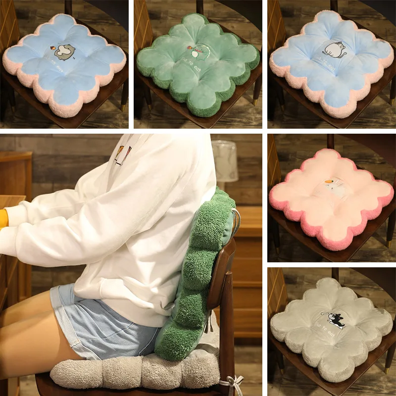 

Cartoon Plush Edge Thickened Square Petal Seat Cushion Winter Student Office Chair Cushion Biscuit Seat Cushion with Straps