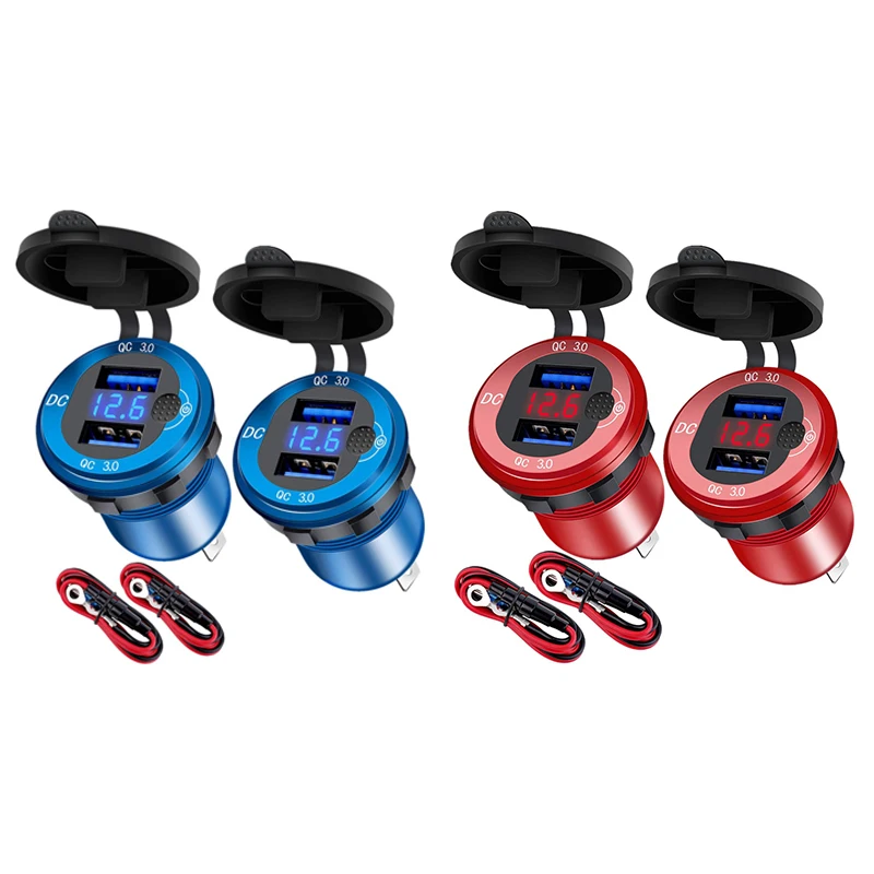 

QC 3.0 Dual USB Car Charger Socket with Volmeter & Switch, 36W 12V Fast Charger, for Car Boat Motorcycle ATV Truck