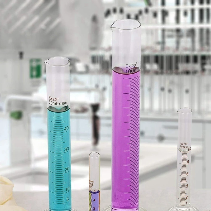 Glass Graduated Cylinder Set - 100 Ml 50 10 5 Measuring with 2 Stirring Rods Droppers Borosilic |