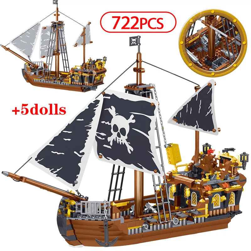 

722pcs Pirate Series Blocks the God of Storm Compatible Pirate Boat Figures Bricks Education Toys for Children Gifts