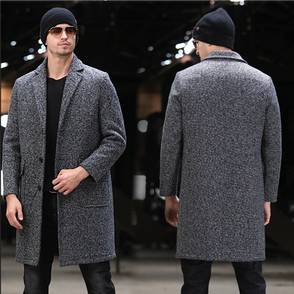 2019 Мужская Зимняя шерстяная одежда серый длинноворсовый мех кролика куртки на