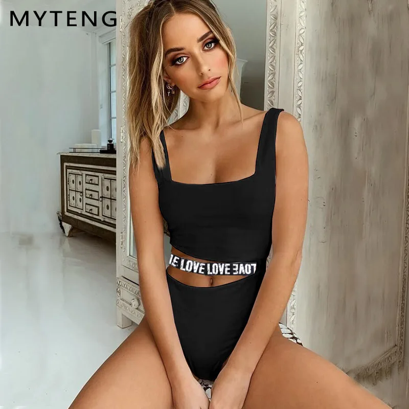 Полое сексуальное цельное бикини женский купальник с надписью LOVE однотонное 2020