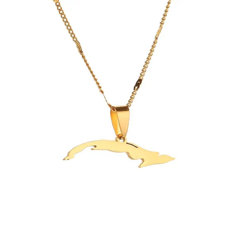 Нержавеющая сталь Золото Цвет Куба карта ожерелья для женщин Карта Кубы Шарм