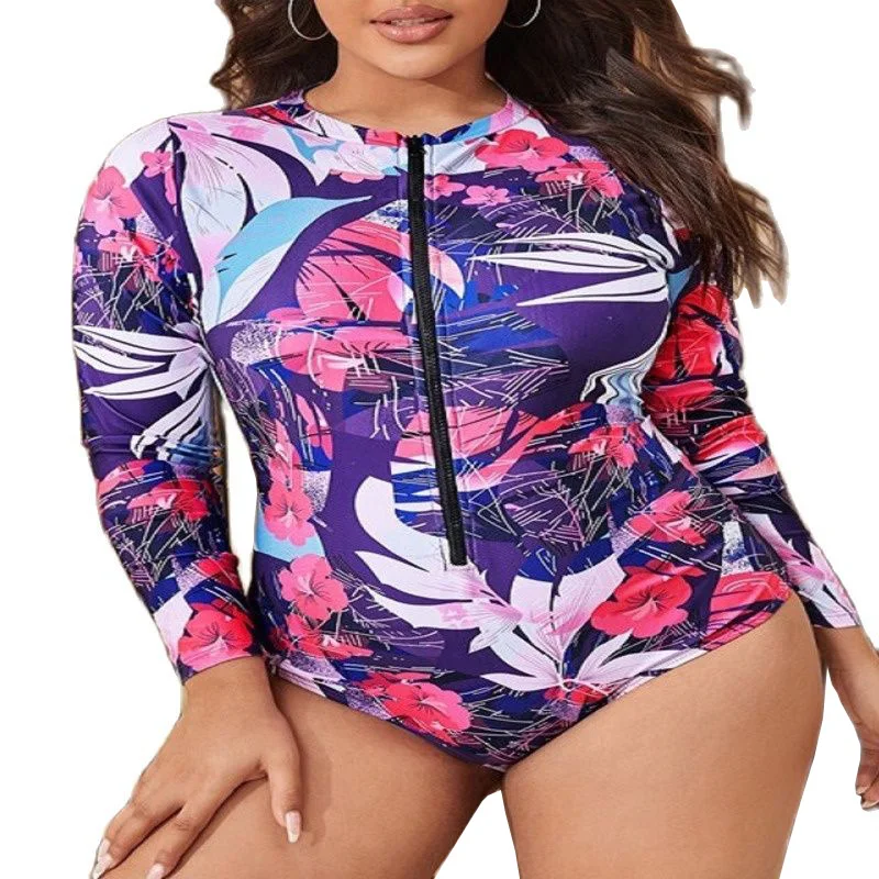 

Летний цельный большой купальник с закрытым длинным рукавом, женский спортивный купальник для серфинга, купальный костюм, Пляжная купальна...