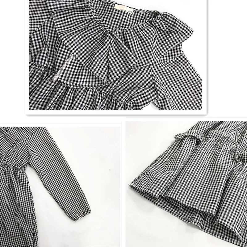 4 to 16 years kids &amp teenager girls long sleeve plaid v-neck ruffle flare midi dress child girl fashion fall autumn | Детская одежда