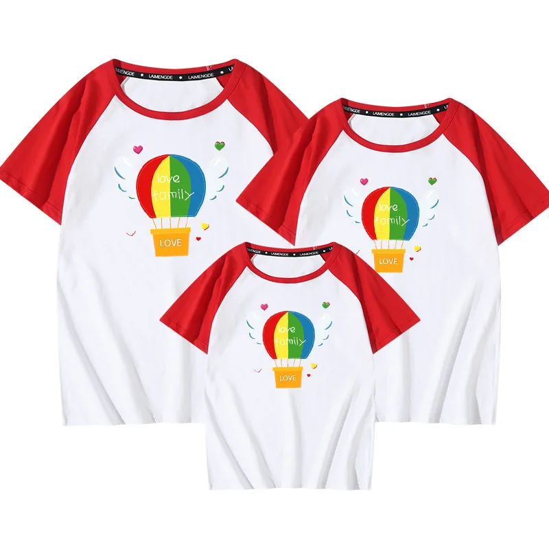 

27kids Summer Matching Family Cotton Short Sleeve T-shirt Tops Parent-child Outfits Hot air Balloon Pattern Variety of Styles