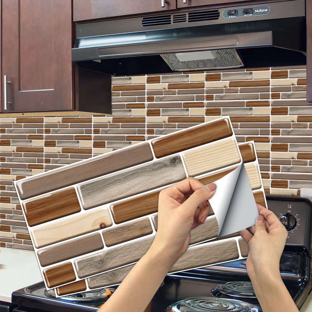 

Vintage Wood Grain Brick Wall Decoration Self Adhesive Waterproof Kitchen Bathroom Peel And Stick Vinyl Mosaic Tile Stickers