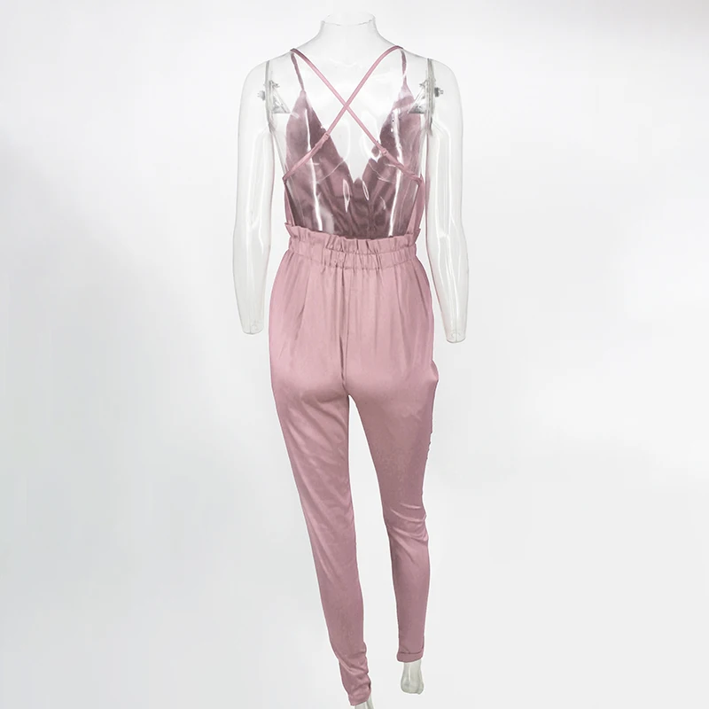 DRESSMECB тонкие обычные Комбинезоны Женский комбинезон элегантный офисный женский летний костюм с открытой спиной V образным вырезом сексуальные комбинезоны