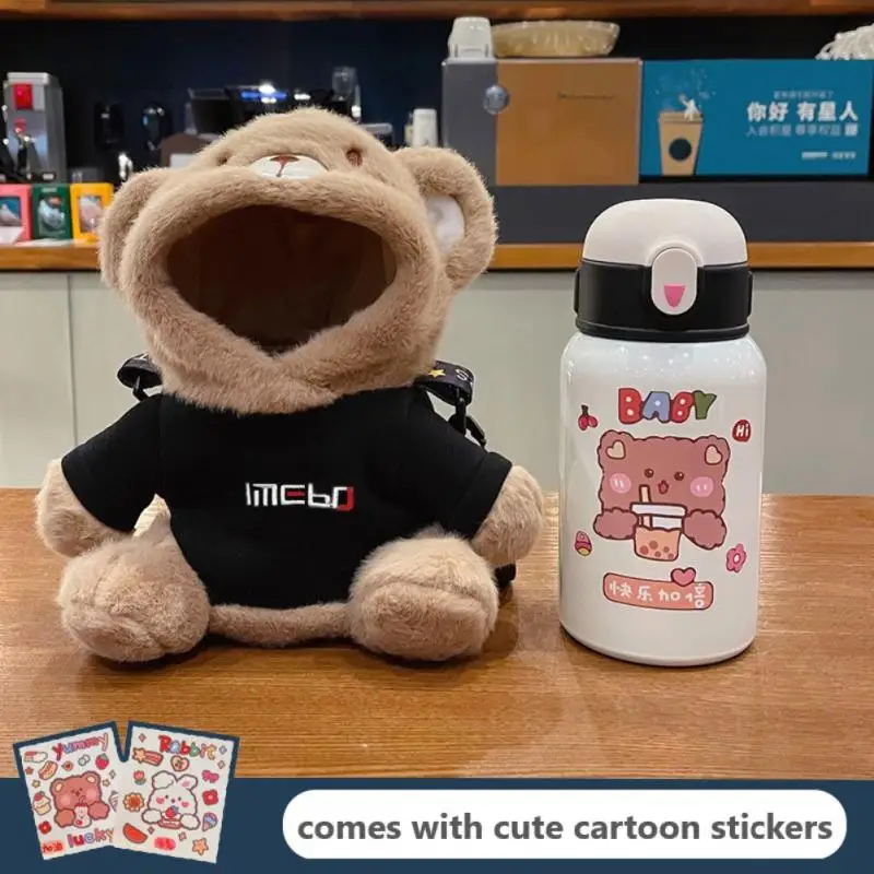 

450ml Exquisite Cute Vacuum Flask With Plush Cup Cover 316 Food Grade Straw Portable Cup Set Girls Drinkware Gifts Dropshipping