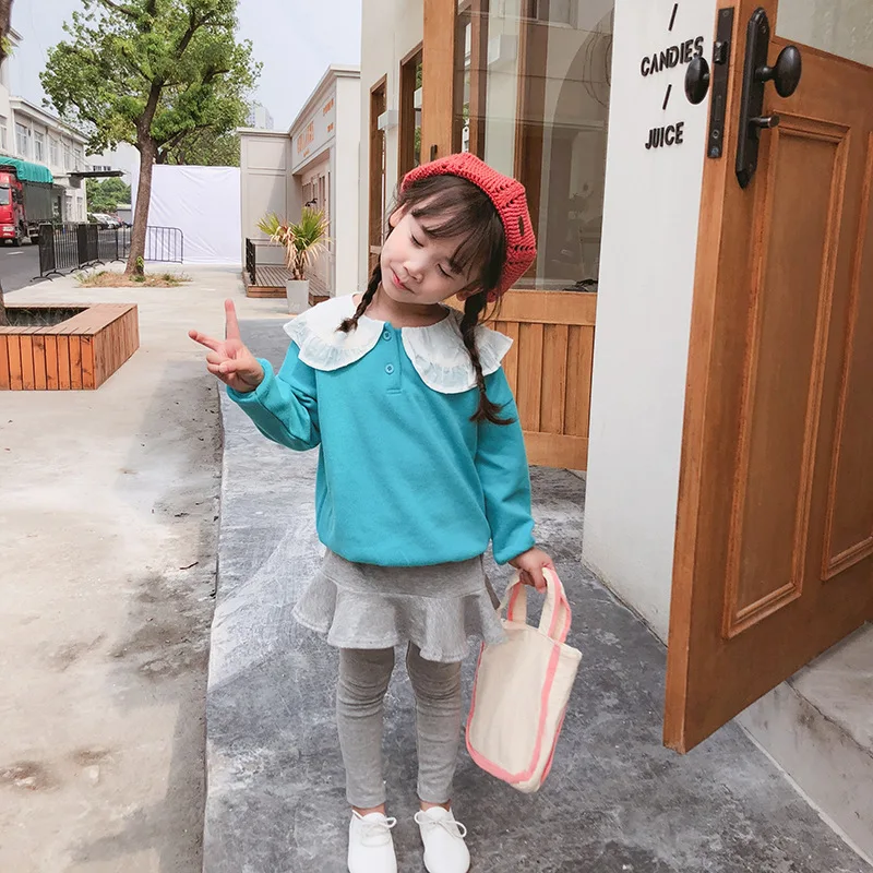 Осенние милые толстовки с длинными рукавами и воротником-куклой для девочек