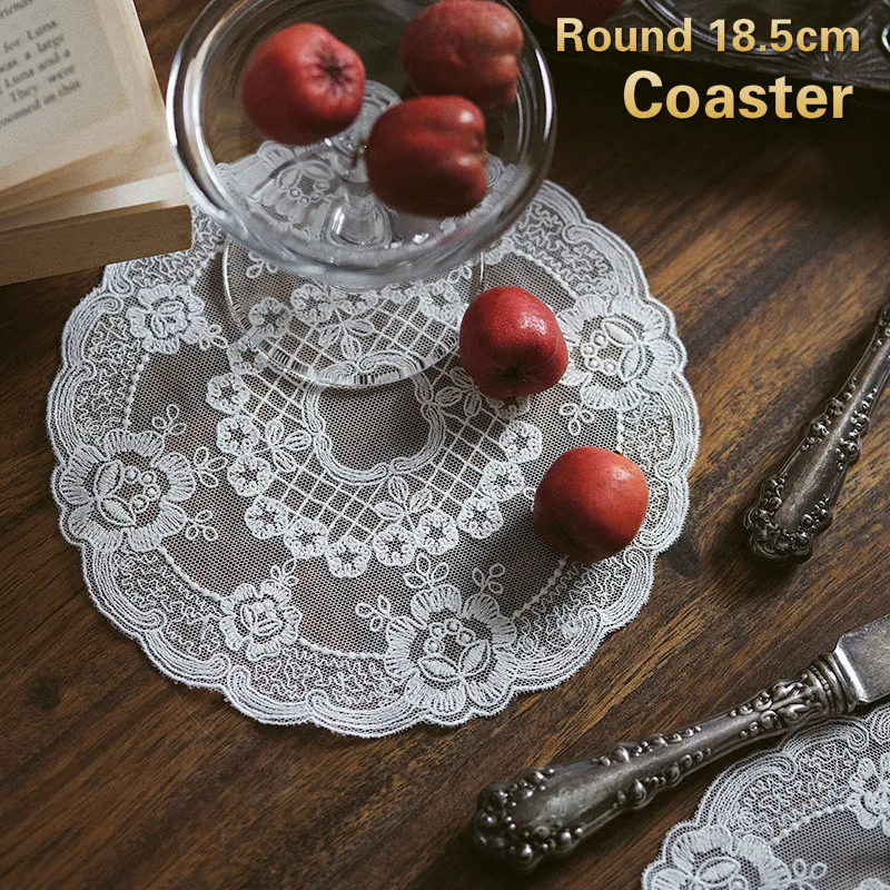 

French Style Lace Embroidered Round Wine Coaster Fruit Cake Dessert Plate Pad Coffee Table Mat Banquet Party Wedding Decoration